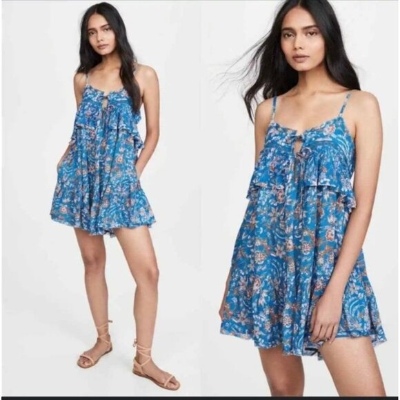 Free People Dresses & Skirts - Free People Take me with you Mini Blue dress size Medium Festival Boho